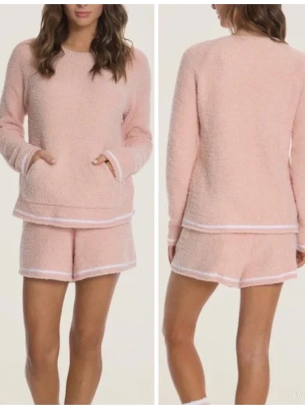 BAREFOOT DREAMS lounge set sleepwear drawcord waist peach & cream size large